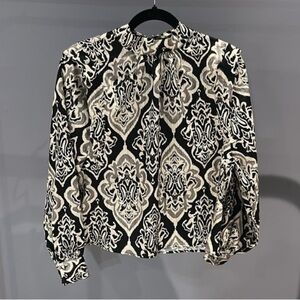Mango Black and Cream Patterned Blouse